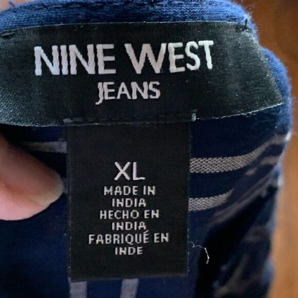 Nine West Jeans navy plaid 3/4 button down top XL - Picture 4 of 7